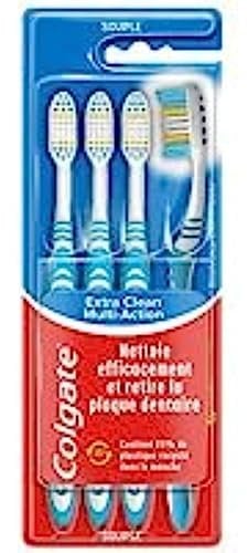 COLGATE - Brosse à dents Extra Clean Multi Action - Souple - Lot de 4 brosses
