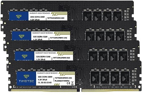 Timetec 128GB KIT (4x32GB) DDR4 3200MHz (o 2933MHz o 2666MHz) PC4-25600 CL22 1.2V Non-ECC Unbuffered 2Rx8 Dual Rank 288 Pin UDIMM Desktop PC Computer Memoria RAM Upgrade
