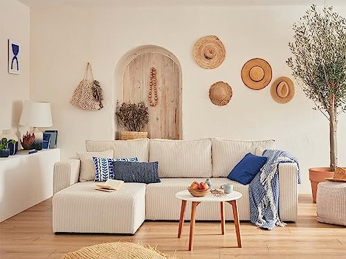 Topaze - 4-sitzer ecksofa beidseitig montierbar - schlaffunktion und Bettkasten - Cord Beige