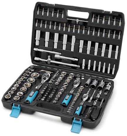 POLLOR 172 Piece Socket Spanner Set, 1/4 3/8 1/2 Inch Drive 72 Teeth Ratchet Wrench with Case, DIY Tools, Bits Set, for Home, Garage, Car, Workshop, Large, Professional