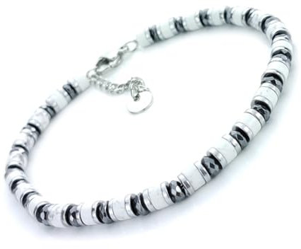 SAGA GIOIELLI® Herren-Armband Rondelle harte Steine Stahl, Kristall Edelstahl