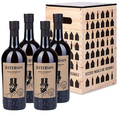 Jefferson Amaro Importante 4 bottiglie da 700 ml In CASSETTA LEGNO GIOCHIAMO A TRIS Limited edition - Idea Regalo per Natale - Jefferson Amaro Importante