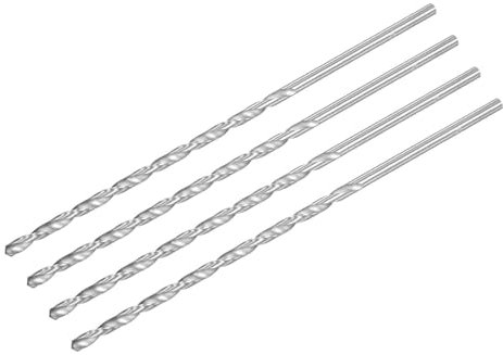 TA-VIGOR 4Pcs 4mm Extra Long Twist Drill Bits, 160mm Length High-Speed Steel HSS Straight Shank Spiral Drill Bits for Wood Metal Aluminum Plastic