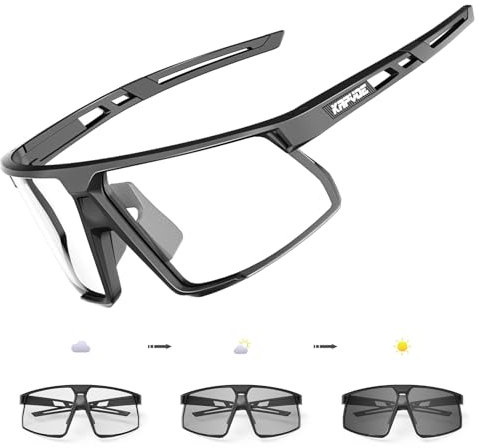 KAPVOE Photochromatische Selbsttönend Fahrradbrille Herren Damen UV400 Schutz Klar Sportsonnenbrille TR90 Rahmen Sonnenbrille für Sport Radfahren MTB Radbrille Fahren Sportbrille Baseball Laufen 01