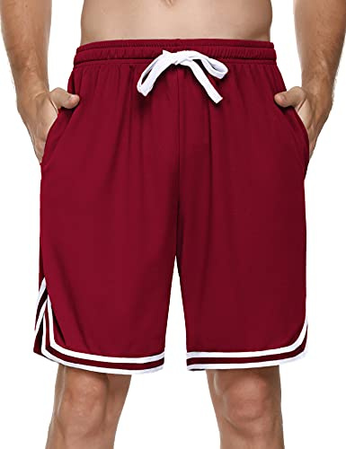 Litherday Pantaloncini Sportivi Uomo Estivi con Tasche Traspiranti e Comodi per Corsa Basket Palestra Allenamento Taglie Rosso L