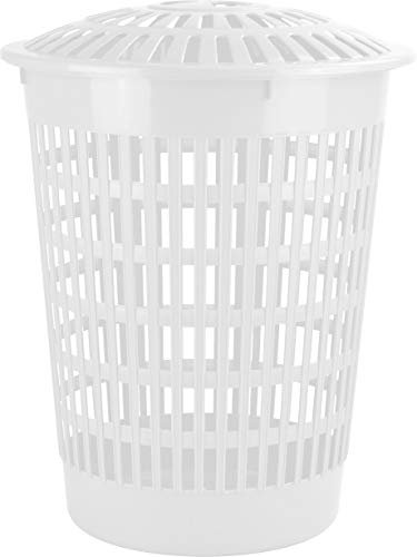 Sterling Ventures Large Round Plastic Laundry Bin Basket with Lid 60L (WHITE)