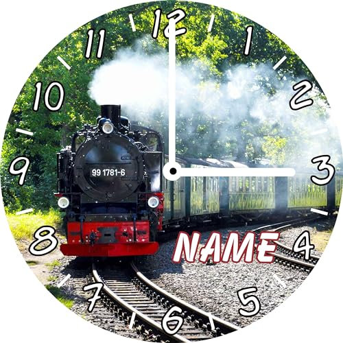 Print Equipment (20.04) Wanduhr Glasuhr - 29 cm - Eisenbahn Lok Dampflok Zug Lokomotive - auch inklusive Wunschname