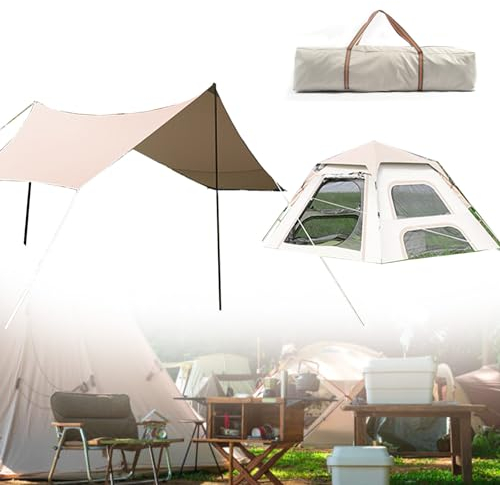json2xml 2-in-1-Pop-Up-Zelt und Vordach für 3–5 Personen – sofort aufbaubar/tragbar, Outdoor-Überdachungszelt mit Aufbewahrungstasche, inklusive kombinierbarer Plane für geräumigen Schattenbereich