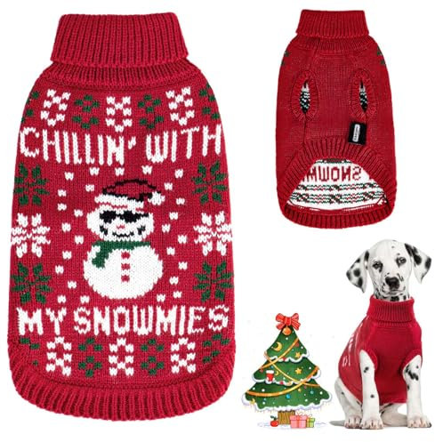 Nobleza Hundepullover Weihnachten, Rollkragenpullover für Katzen und Hunde, Hundepullover mit Lustigem Schneemann-Muster, Weich Weihnachts-Hundepullover für Katzen, Kleine Mittelgroße Hunde, L