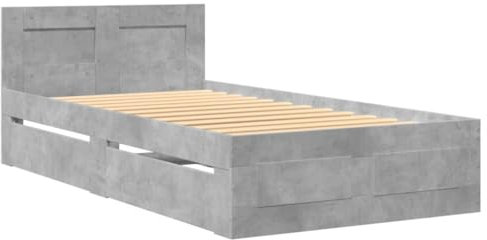 vidaXL Bettgestell, Bett mit Kopfteil, Bettrahmen mit Lattenrost, Einzelbett Schlafzimmerbett mit Stauraum, Betongrau 100x200cm Holzwerkstoff