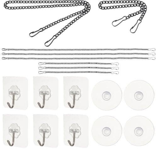 OLYCRAFT 8Pcs 25~50cm Hanging Chain with Adhesive Hooks Stained Glass Window Hanging Chain Picture Hanging Chain for Bird Feeders Planters Billboard Wind Chimes Flower Pot Garden