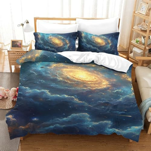 LHOUIYERTE EIN Himmel voller Galaxien Bettbezug Bettwäsche Kinderbettwäsche Reißverschluss Mit Kissenbezug Betten Set Für Jugendliche Kinder Schlafzimmer Single(140x200cm)