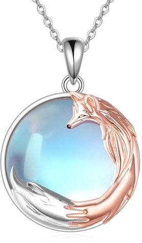 AINFQY Fuchs Kette für Damen 925 Sterling Silber Mondstein Anhänger Halskette Fuch Schmuck Geschenke