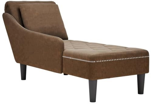 Gecheer Chaiselongue Indoor Lounge Sofa Relaxliege Relaxsessel mit Kissen und Rechter Armlehne Braun Kunstleder