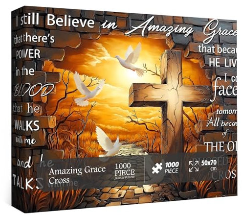 PICKFORU Jesus Cross Jigsaw Puzzle 1000 Pieces, Christian Bible Religious Puzzles for Adults, Bird Catholic Puzzle Christian Faith Inspirational, Expert Level, 70x50cm/27.5*19.7in