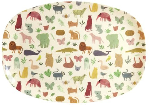 Rice Melamin Teller Tablet Jungle Print Motiv Geschirr Melamingeschirr Kindergeschirr Kinder Camping BBQ Picknick Bruchsicher BPA-frei Wiederverwendbar Plastikgeschirr 30 x 22 cm