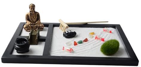 Japanese Zen Sand Garden für Schreibtisch - Zen garten miniatur Tischdekoration - zen sandgarten Meditationstherapie mit Harke, Ständer, Steinen - Zen Garten Backflow Incense Burner zum Stressabbau