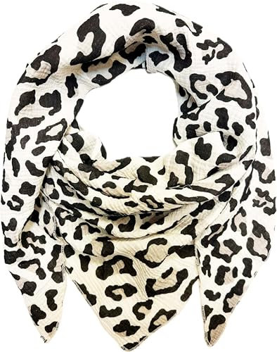 XL DreieckStrickschal Leopard Frühling Schal 100% Baumwolle Made in Italy Fashion Tuch Dreieckschal Stola Herbst Frühling Tuch Leo (Beige)