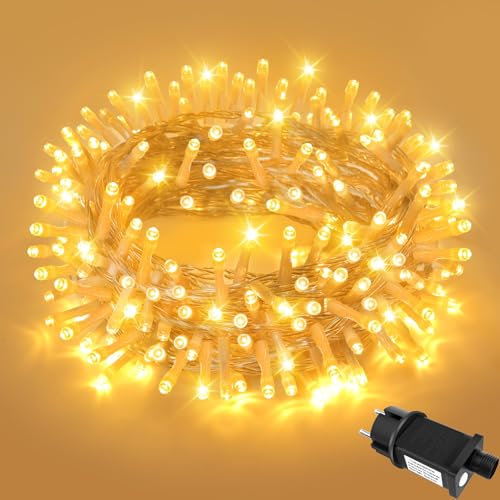 FFZZKJ 8 Modi Lichterkette Außen 10M 100 LED mit Stecker Lichterkette Outdoor Strom IP44 Wasserdicht mit Timer für Außen & Innen für Weihnachten, Garten, Balkon, Zimmer Deko, Hochzeit, Warmweiß