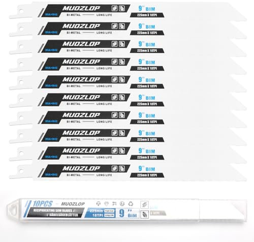 MUOZLOP 10 Pack 225mm Säbelsägeblätter Set，18 TPI Sägeblätter für Säbelsäge，für Metall Säbelsägeblätter (10, 18TPI 225mm)