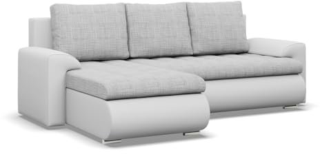 Mebligo - Ecksofa mit Schlaffunktion und 2 Bettkasten Grau + Grau 230x89x159 (BxHxT) FORESTA - Links Eckcouch, Sofas & Couches, Couch L Form, Cauchsofa, Sofa Wohnzimmer