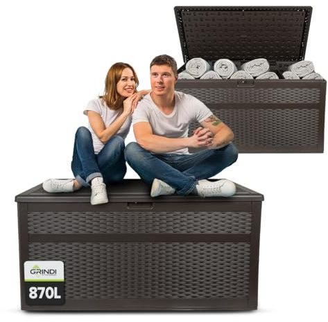 Grindi - Gartenbox Kissenbox Auflagenbox - Rissa - Braun, 870 Liter, 161x82x83 cm - Wassersichere Outdoor Paketbox, Gartenschrank & Truhe, wetterfest für Balkon, Gartenhaus, Geräteschuppen