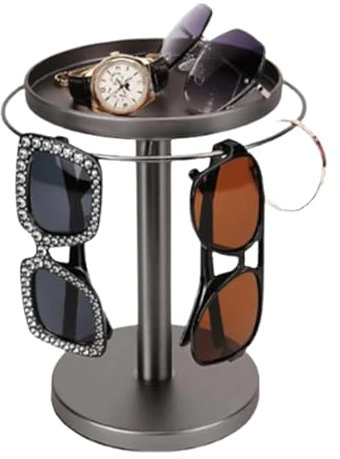 Generisch 360 Grad Drehbarer Brillenständer für Mehrere Brillen, Edelstahl Brillen Organizer, Brillenhalter mit Tablett, Sonnenbrillen Aufbewahrung für Tisch, Kommode
