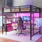 Hochbett 140x200, Kinderbett mit Schreibtisch, Ablagefächern und Schubladenschrank, Etagenbett Metallbett mit LED-Leuchten & USB & Steckdose, Funktionsbett Stockbett Spielbett Jugendhochbett, Schwarz