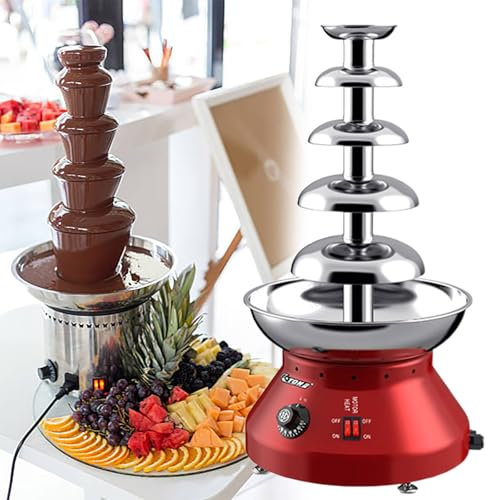 GESAIDES Commercial Chocolate Fountain Machine, Chocolate Fountains for Parties Weddings and Parties, Chocolate Fountain Machine for Queso, Candy and Liqueur,5tiers-Red
