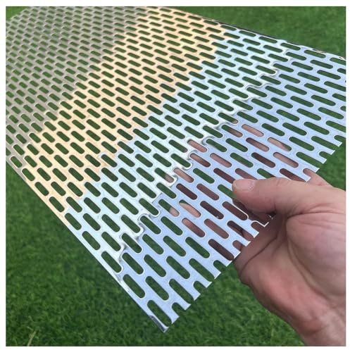 Sxlawesom Chapa Perforada de Acero Inoxidable (SUS304), Orificios rectangulares de 5x25mm(Silver 1mm,40 * 40cm)