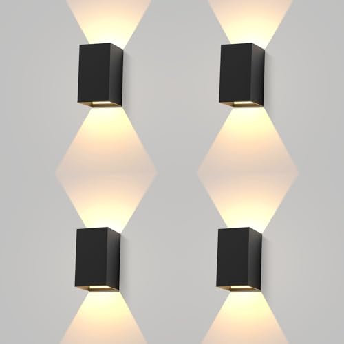 Homefire LED Wandleuchte Innen Wandlampe - 4ER Außenwandleuchten Schwarz Wandbeleuchtung Aussen Aussenlampe 5W Außenlampe Up Down Wandstrahler IP65 Außenleuchte 3000K Warmweiß für Hauswand Garten