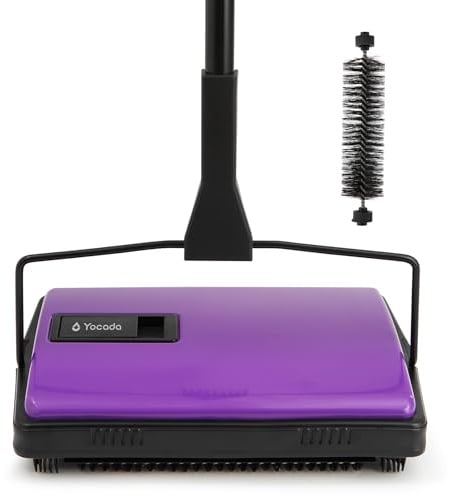 Yocada Teppichkehrer, manuelle Haushaltskehrmaschine für Zuhause, Büro, niedrige und Unterwolle, Teppiche, Teppiche, Tierhaare, Staub, Reste, Papier, Kleiner Müll, Reinigung mit Einer Bürste, 122 cm