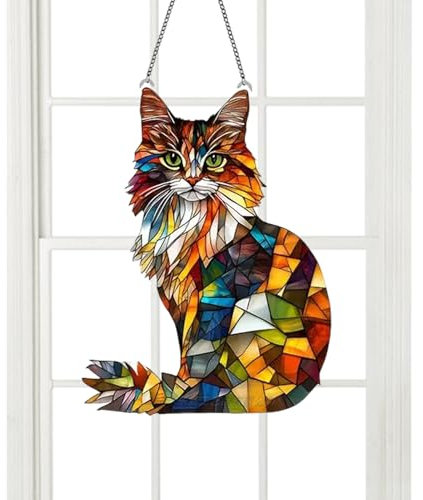 Cazador de Sol para Exterior | Decorativo Colgante De Gato | Adorno Acrílico Ligero Colgante para Ventana De Hogar O Cafetería