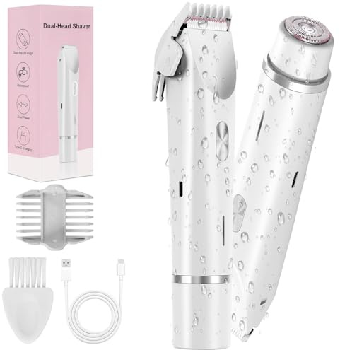 Silky Glow 2 in 1 Elektrischer Damenrasierer - Dual Head Bikini Trimmer! Wet & Dry Use, ideal für Bad und Reise. Perfekt für Gesicht, Beine & Bikinizone! (Weiß)