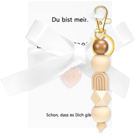 Dajidafu Geschenk Beste Freundin Freundinnen Geschenk - Du bist meinLieblingsmens Schön, dass es Dich gibt! Tolle Karte, liebevolle Botschaft, Rosenquarz-Herz Schlüsselanhänger, Deko-Schleife