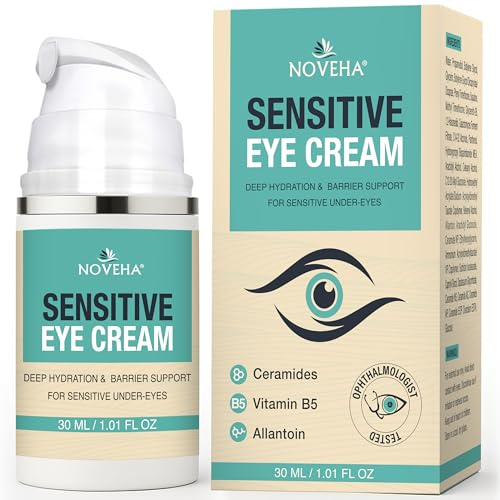 NOVEHA Daily Sensitive Eye Cream | Hydrating Eyelid Moisturizer with Ceramides | Soothing Anti-Aging Eye Lotion for Fine Lines, Puffiness & Crows Feet | Vegan, Fragrance-Free | 1oz