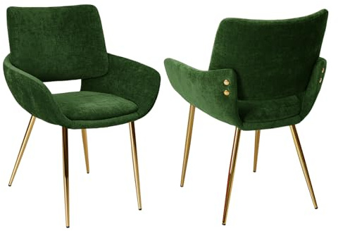 ELUCHANG Esszimmerstuhl 2er Set, bis 150 kg Belastbar, Schminktisch Stuhl, Küchenstuhl mit Rückenlehne & Armlehnen, Sessel, Akzentstuhl mit Gold Metallbeinen Accent Chair, Salbeigrün