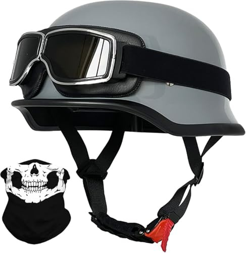 Vintage Tedesco Mezzo Casco Moto Con Occhiali, Casco A Faccia Aperta Retrò Omologato DOT/ECE, Casco Moto Jet Casco Scooter, Casco A Scodella Per Donna E Uomo Adulto 10,XXL=63-64CM