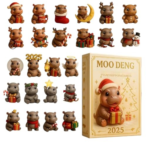 Hiemible Adventskalender - 2D Acryl Flusspferd Anhänger - 24 Tage Weihnachtsadvent,Für Kinder Kleinkinder Neujahrsfans Und Feiertagskollektion