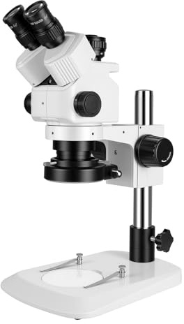 Professional Trinocular Stereo Zoom Microscope,with 56-Bulb LED Ring Light,6X-45X Magnification,WF10X Eyepieces,0.6X-4.5X Zoom Objective, 0.5X CTV Trinocular High Definition Adapter