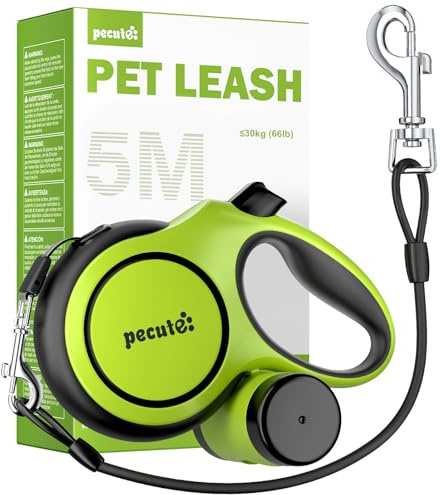 Pecute Correa Perro Extensible 5 Metros con Cuerda Antimordida para 5-30kg | correa perro con Bolsas Higiénicas y Portabolsa| 360° Antienredos| Paseo de Perros, Entrenamiento, días de Iluvia, Negro