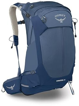 Osprey STRATOS 24L Herren Wanderrucksack - Verstellbarer Tagesrucksack mit wasserdichtem Regenschutz & Flaschentaschen, Nirvana Blue