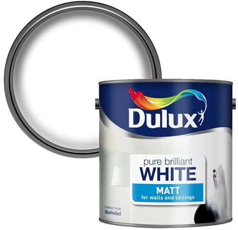 Dulux Pure Brilliant Emulsion Paint for Walls and Ceilings, quick-drying, Smooth, Bright, Long-Lasting Finish for Modern Interiors, (White Matt) 2. 5 Litres