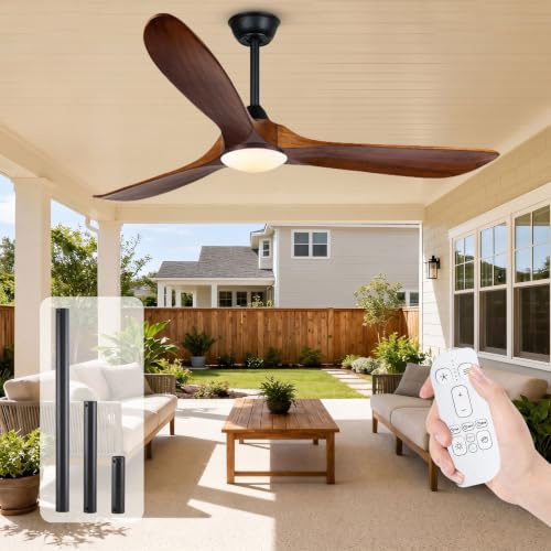 178CM Deckenventilator Mit LED Licht Und Fernbedienung, 3 Flügel Holz Deckenventilator Mit Licht, 3 Farbtemperatur, 6 Geschwindigkeiten, 8H Timing, Leise DC motor Rechts Linkslauf, Für Innen Außen