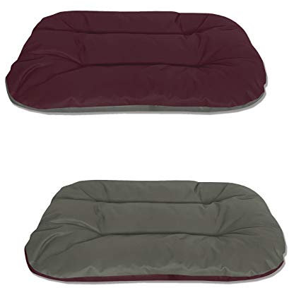 BedDog® 2in1 Hundebett REX, L, Bordeaux-grau, Wende-Hunde-Kissen oval-rund, großes Hundekörbchen, waschbares Hundebett, Hundesofa für drinnen, draußen
