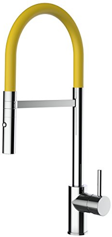 VIZIO Einhebel Küchenmischer mit schwenkbarem Auslauf und abnehmbarer 2 Strahl Handbrause/CHROM - Gelb/Profi/Design/Restaurant/Haus
