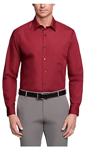 Van Heusen Men's Dress Shirt Regular Fit Poplin Solid, Magenta, 15 Neck 32-33 Sleeve