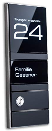 Metzler Design Türklingel aus Edelstahl - LED-Beleuchtung - Beschriftung inkl. Name, Hausnummer & Straßenname - Austauschbares Namensschild - Anthrazit, Maße: 11 x 27,5 cm