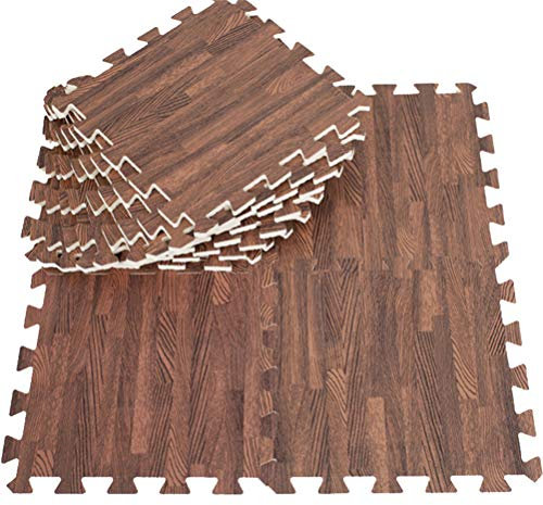 FJROnline Tapis de sol en grain de bois 10 carreaux emboîtables en mousse puzzle tapis d'exercice pour la décoration de la maison, 30 cm x 30 cm