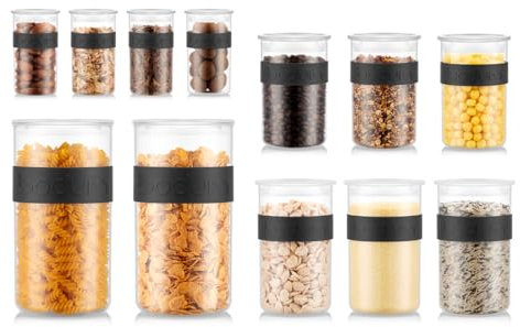 BODUM PRESSO Vorratsgläser, Kunststoff, Schwarz, 4 x 0.25 l, 3 x 0.6 l, 3 x 1 l, 2 x 2 l 4 x 0.25 l, 3 x 0.6 l, 3 x 1.0 l, 2 x 2.0 l